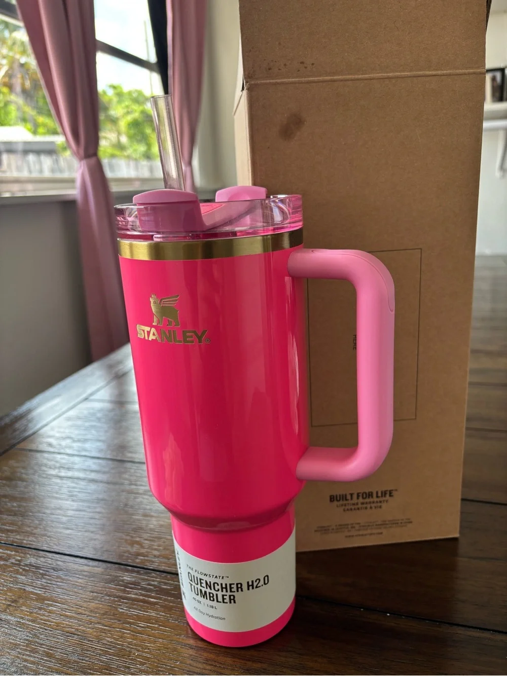 Stanley Pink Travel Tumbler with Handle and Straw